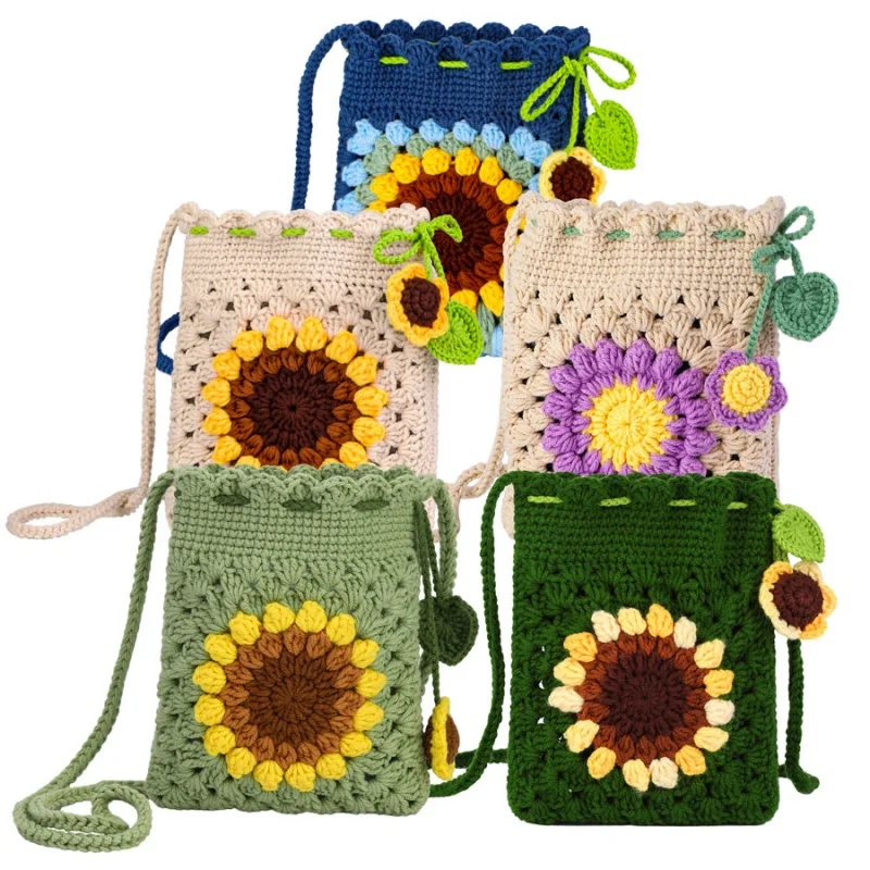 MIUSIE Crochet Kit for Beginners Bohemian Style Sunflower Woven Bag with Video Tutorials,Yarns,Accessories Knitting Craft DIY 2