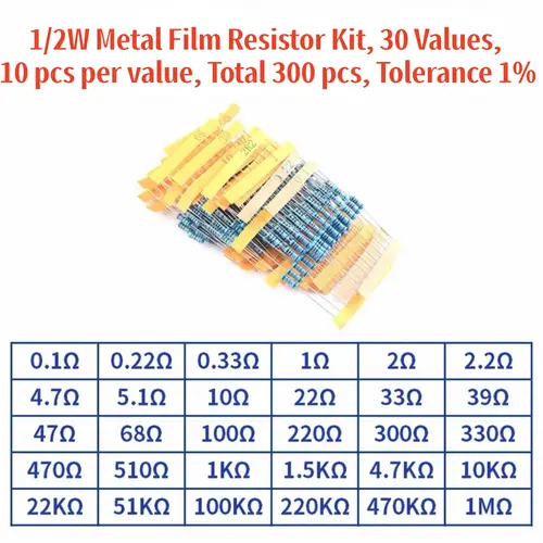 1/4W 1/2W 1W 2W 3W Resistor Set Resistance 1% 1/4W 1/2W 1W 2W 3W Metal Film Resistors Kit Ohm Electronic Components Kit - Image 18