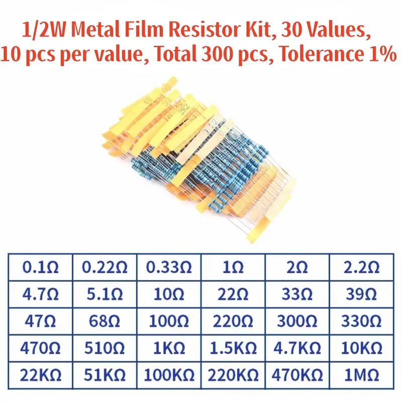 1/4W 1/2W 1W 2W 3W Resistor Set Resistance 1% 1/4W 1/2W 1W 2W 3W Metal Film Resistors Kit Ohm Electronic Components Kit - Image 18