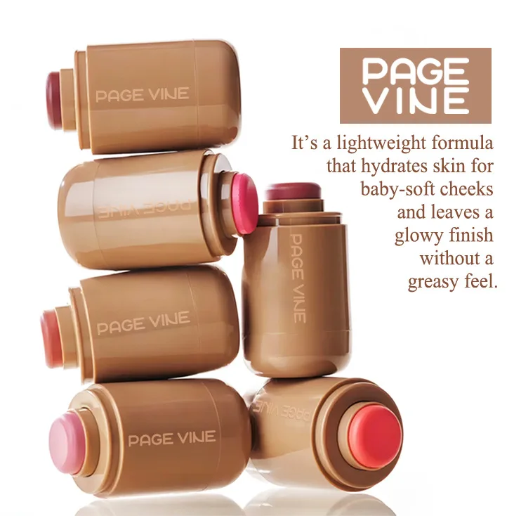 PAGE VINE Pocket Blush Stick Lip & Cheek Hydra Stick Highlighter Brightens Natural Hydrated Skin Creamy Blusher Cosmetics Makeup 3