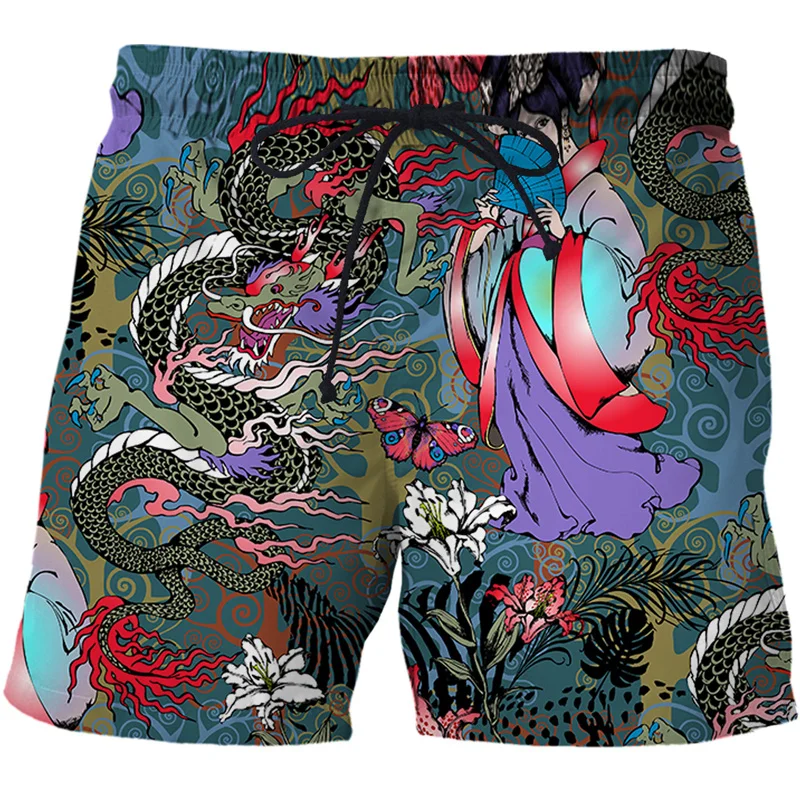 Dragon Totem Graphic Beach Shorts Pants Men y2k 3D Printing Surf Board Summer Hawaii Swimsuit Swim Trunks Cool Ice 5