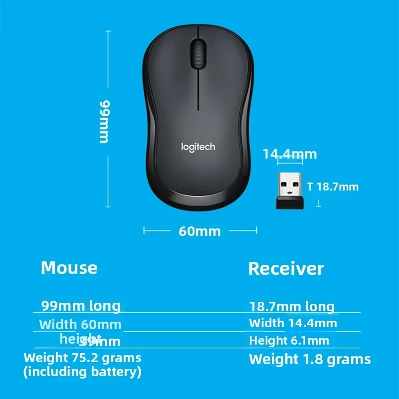 Logitech M185 Wireless Mouse 2.4Ghz USB 1000DPI USB Receiver Mute Optical Navigation for Mac Os Chrome Window 10/8/7