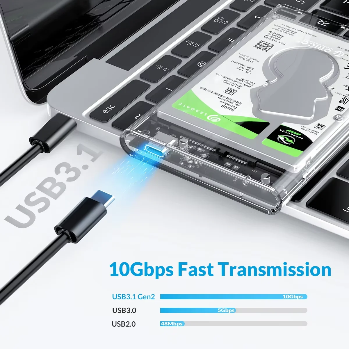 ORICO USB3.0 Type-C External Hard Drive Enclosure - 5Gbps UASP Tool-Free Design