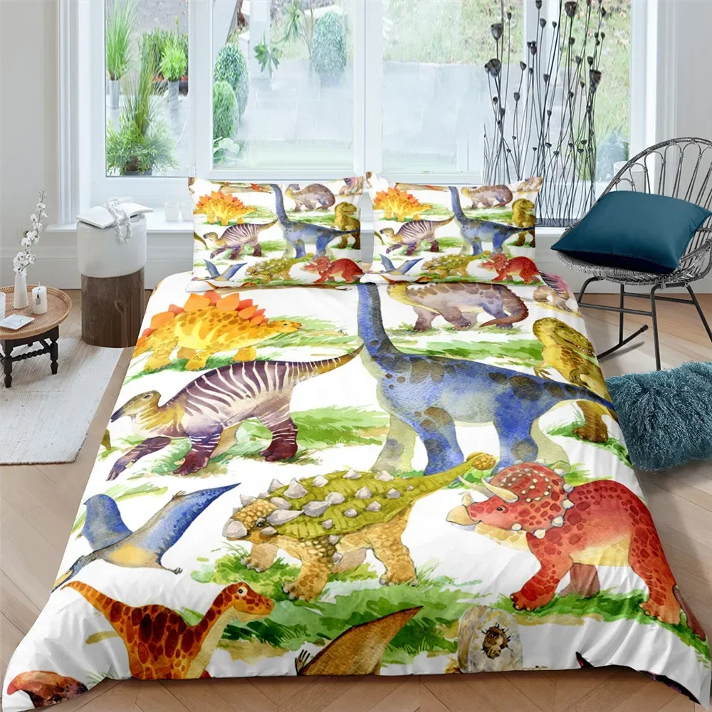 3D Small Dinosaur Cartoon Cute Simple Bedding Set Couple King Single Size for Kids Children Polyester Quilt Cover Pillow Case