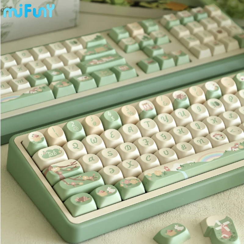 

Mifuny Spring Anime Keycaps Original Custom Retro Key Caps PBT Dry Subbed SO MOA Cherry Profile Keycaps for Mechanical Keyboard