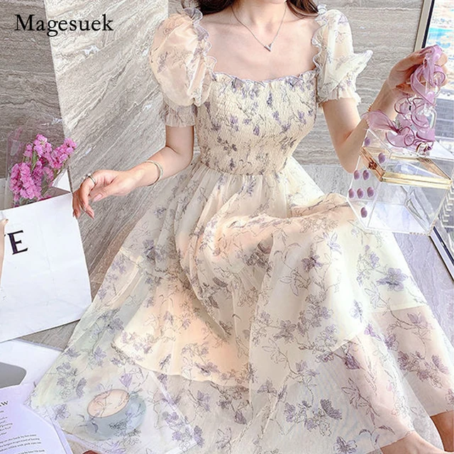 2026 Summer White Chiffon Long Dress Casual Floral Party Dress Elegant Short Sleeve Fairy Dresses for Women Sweet Beach Clothing