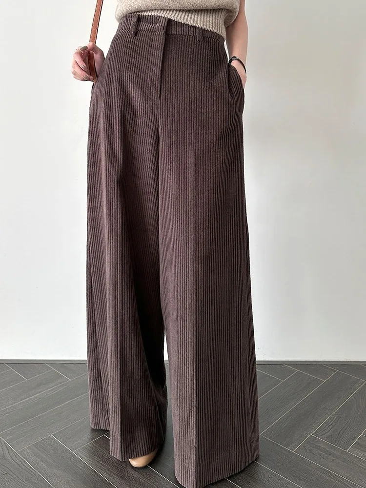 Chic Autumn Winter High Waist Wide Leg Pants Women's Casual Loose Fit Trousers Versatile Comfortable Slimming Long Trousers