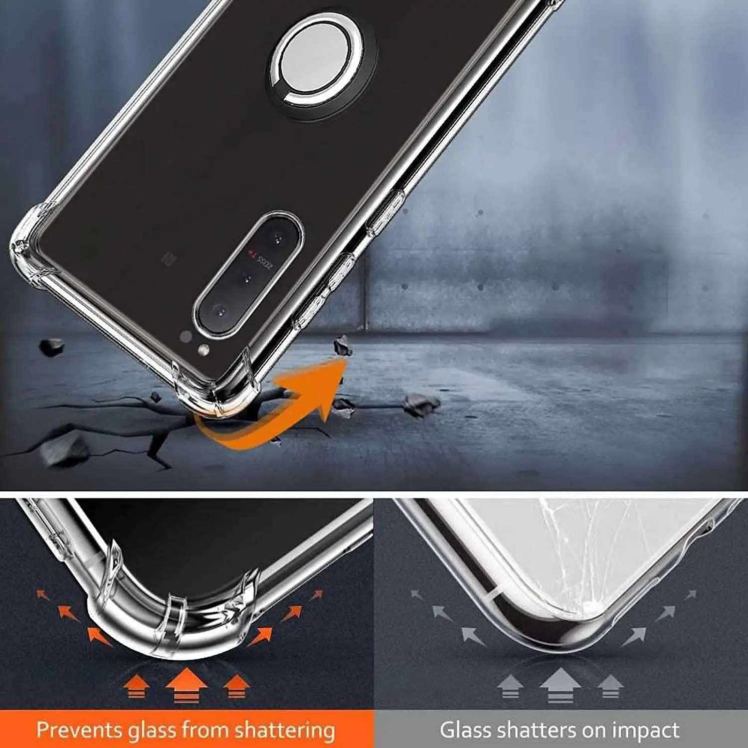 Clear Silicone Shockproof Case with Ring Holder and Airbag Protection