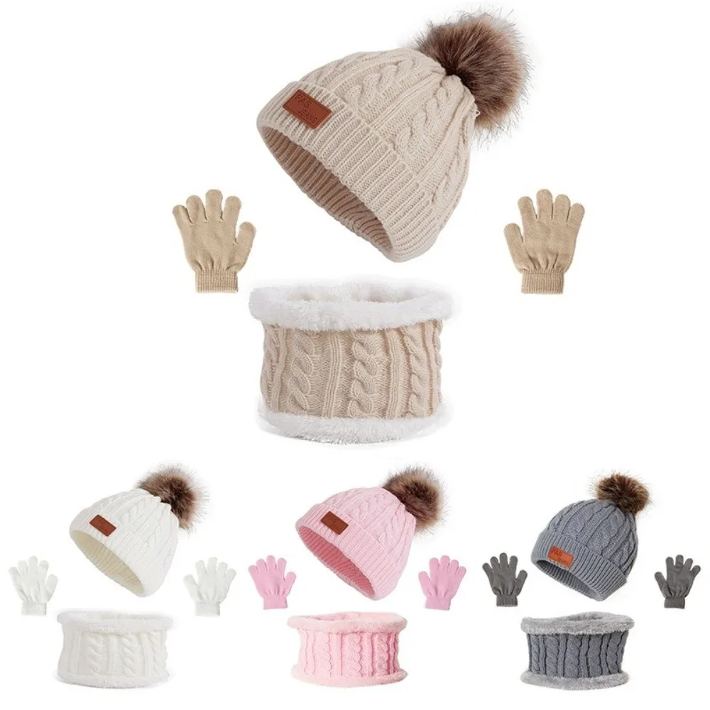 3pcs/set Infant Accessories Solid Color Baby Hat Scarf Gloves Set Cute Pompom Comfortable Knitted Hats Warmer Hat Set Outdoor