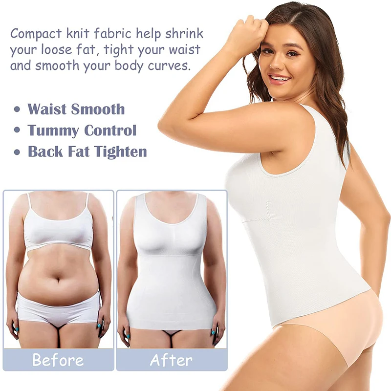 Plus Size Women Shaper Cami with Built in Bra Shapewear Tank Top Tummy Control Camisole Female Slimming Compression Undershirt body shaper