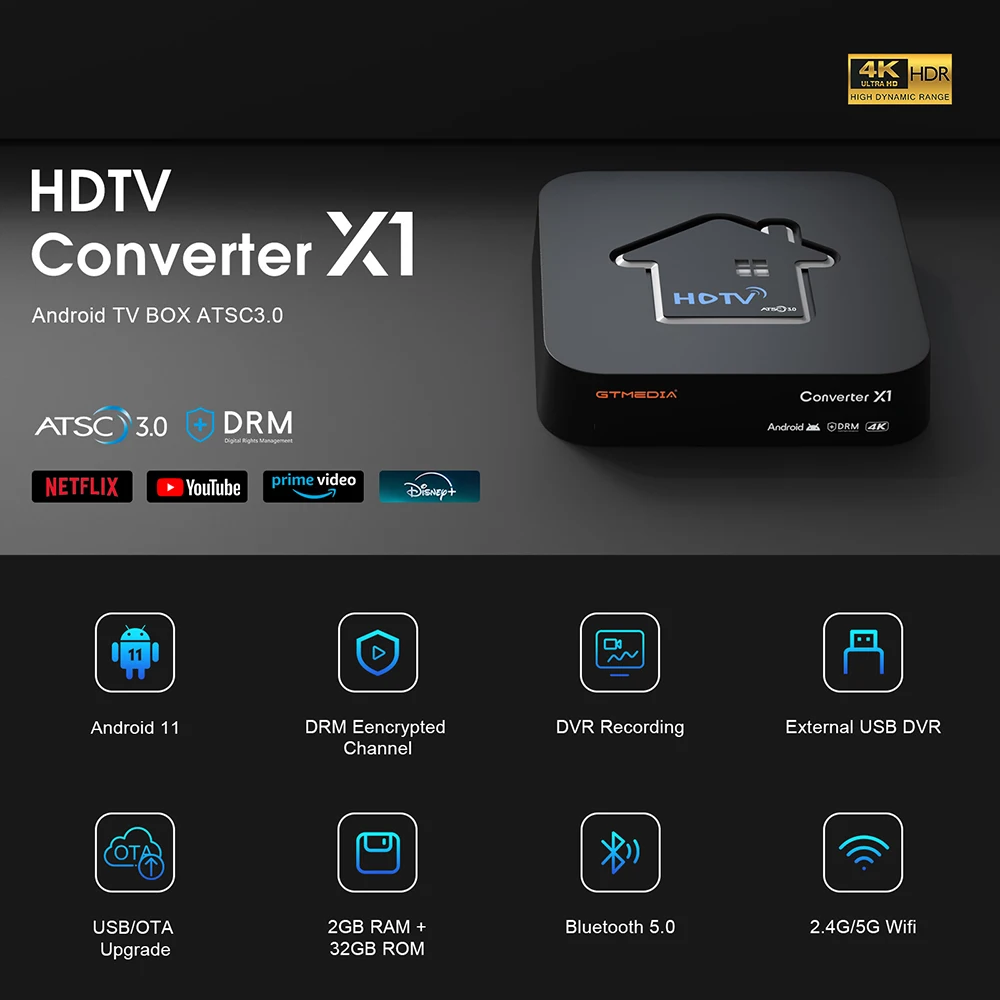 GTMEDIA HDTV Converter X1 Android 11 TV Box ATSC3.0 Smart Decoder Built-in Wifi, DVR Recording Free, Suitable for the US、Kr 2
