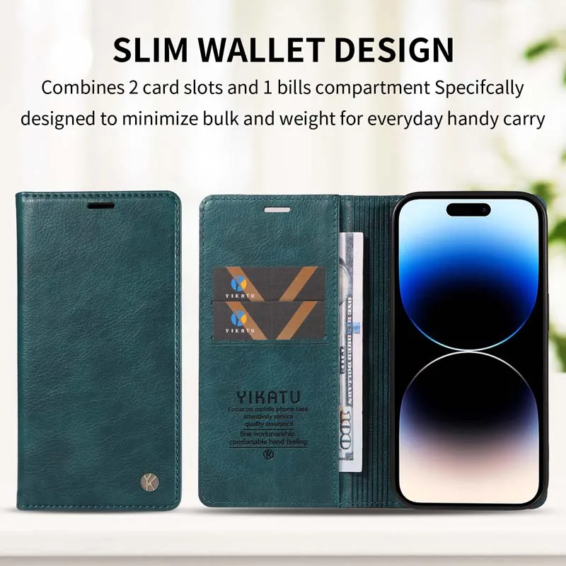 Leather Magnetic Flip Wallet Case with Card Holder