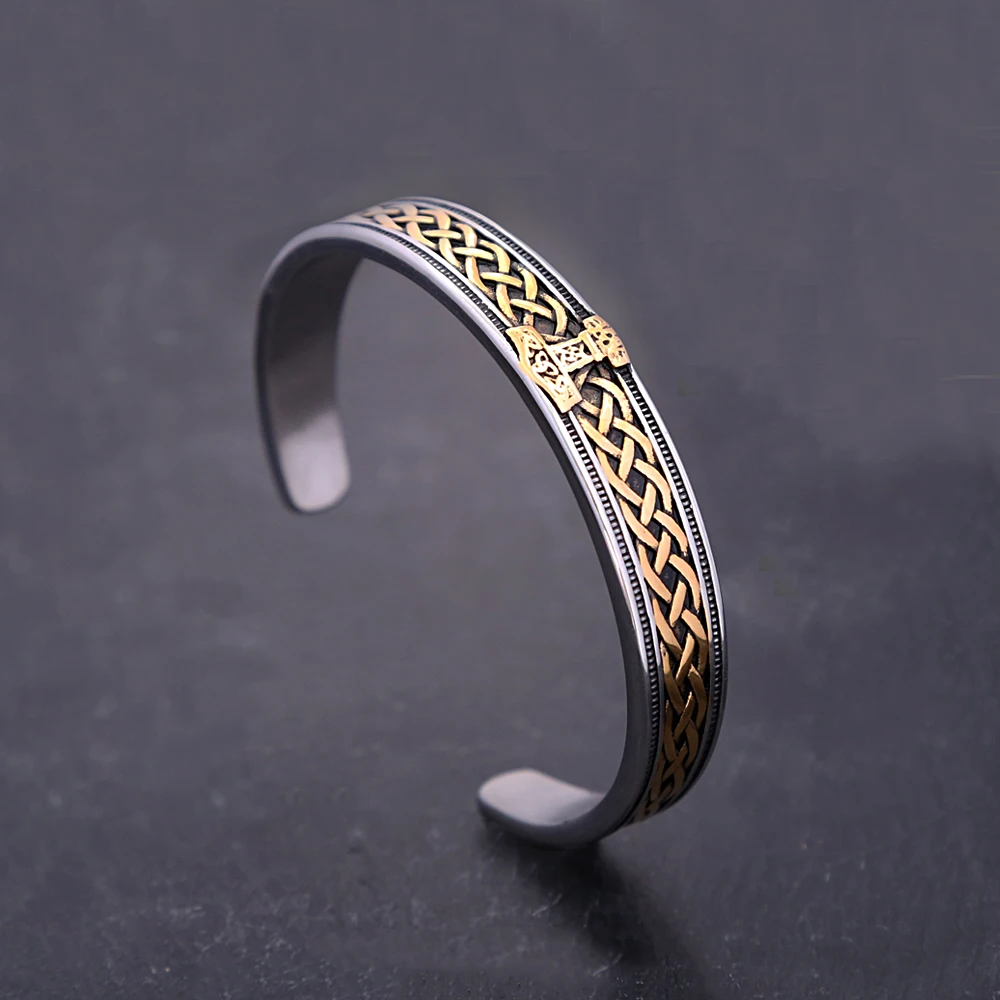 Fashion Retro Nordic Viking Thor's Hammer Bracelet Stainless Steel Open Bracelets For Men and Women