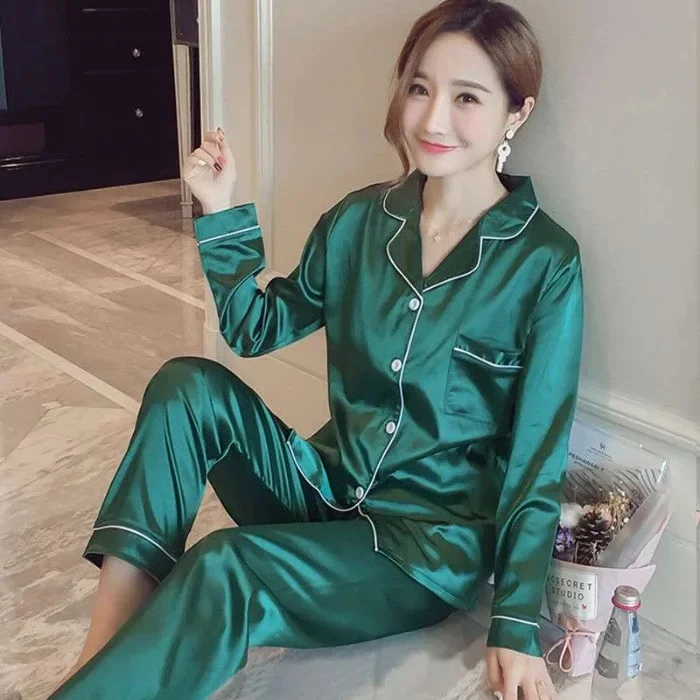 لون نقي الحرير الجليد طويلة الأكمام السراويل الطوي...