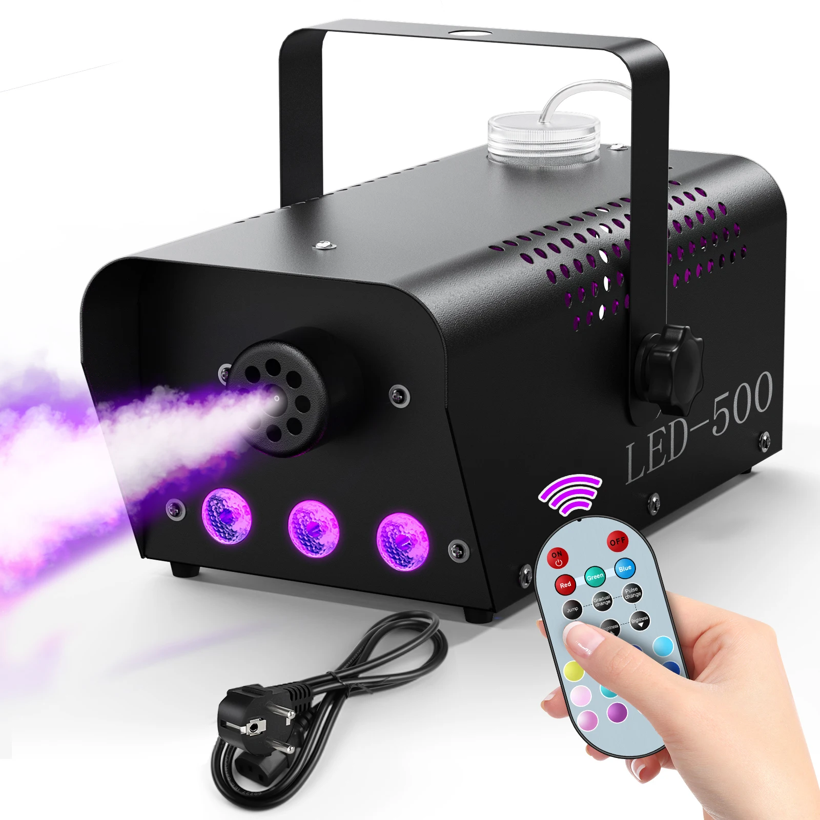 Datewink 500W RGB LED Smoke Fog Machine Fogger Ejector Stage Lighting Effect Remote Control For Wedding DJ Disco Party Club Bar