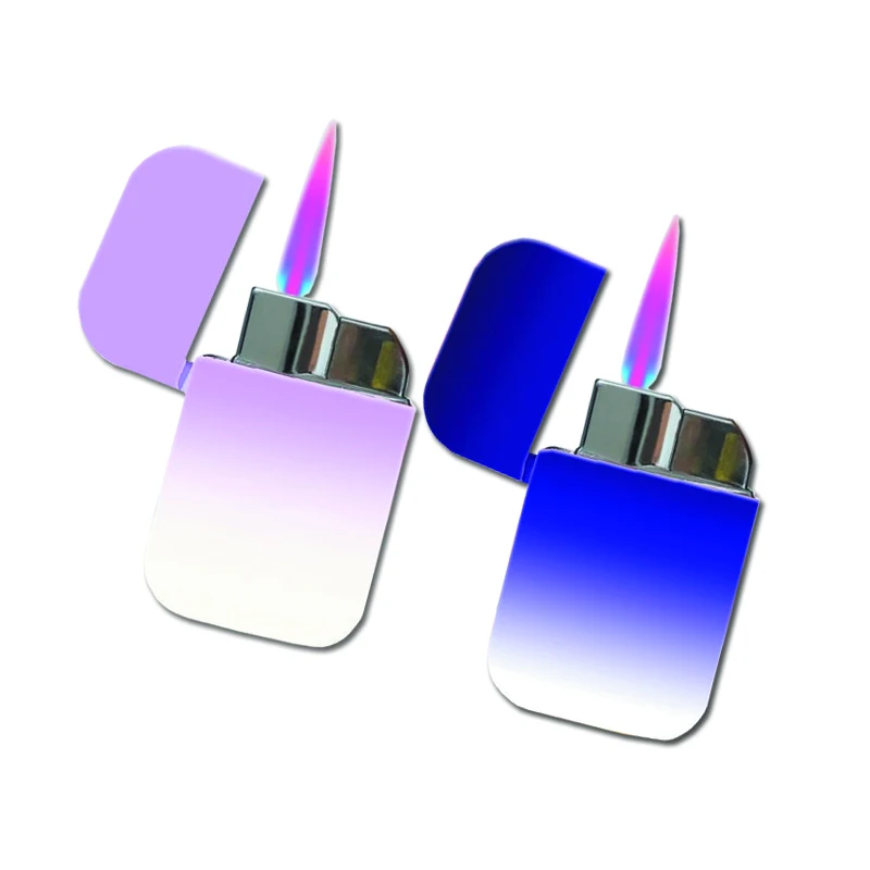 

2023 New Gradient Pink flame lighter Refillable Strong Fire Power Fuel Lighter Outdoor Portable Cigar Lighter Advanced Colors