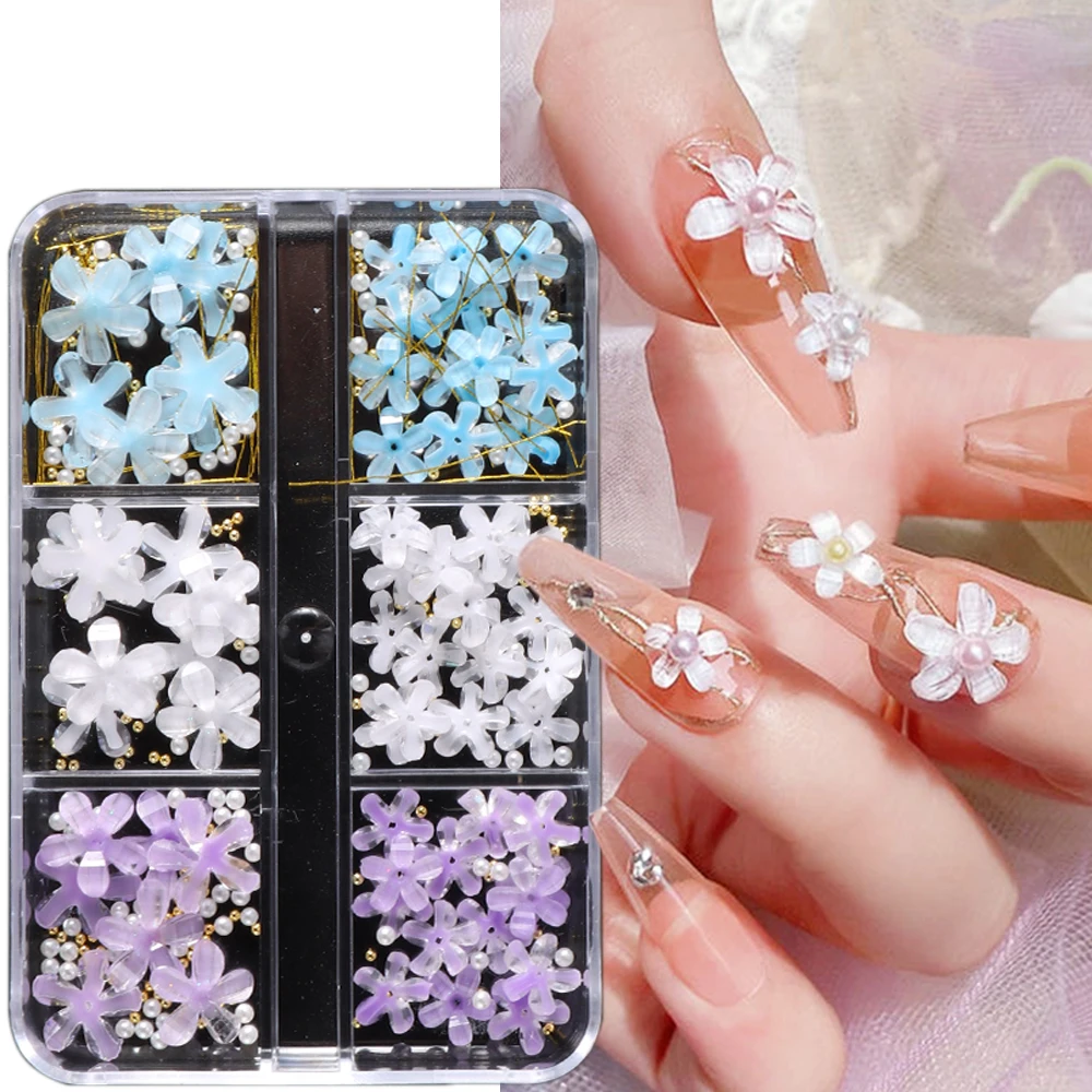 12 Grids Flower Nail Charms for Acrylic Nails 3D Flowers for Nails Nail  Pearls Caviar Beads for Nails 3D Nail Charms for Nails Designs Crystals  Nail