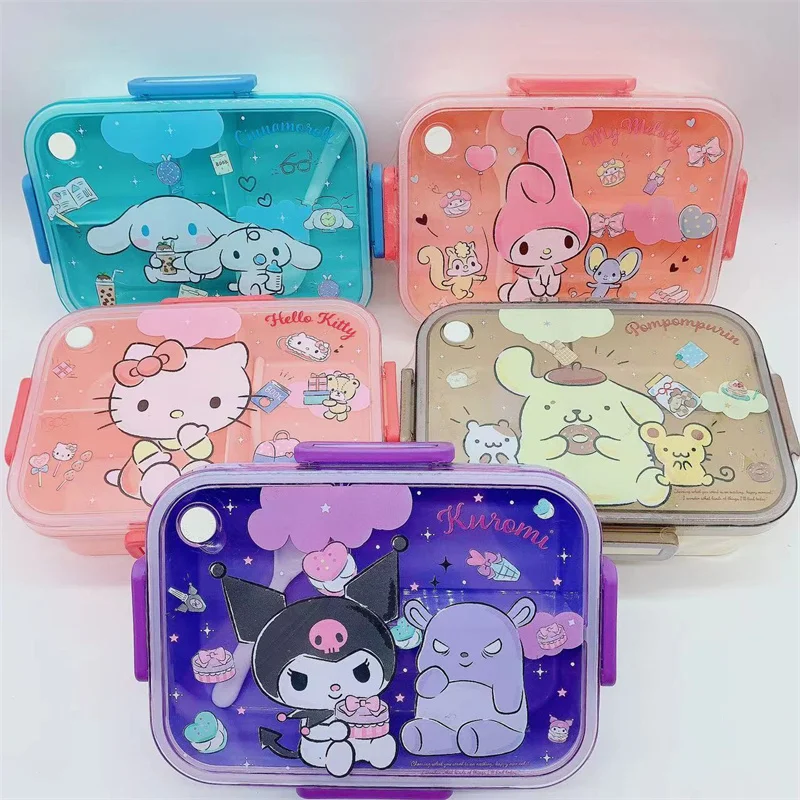 

Sanrio Kawaii Plastic Lunch Box Large-Capacity Cinnamoroll Kuromi Kitty My Melody Bento Box Fruit Salad Box Child Tableware Gift