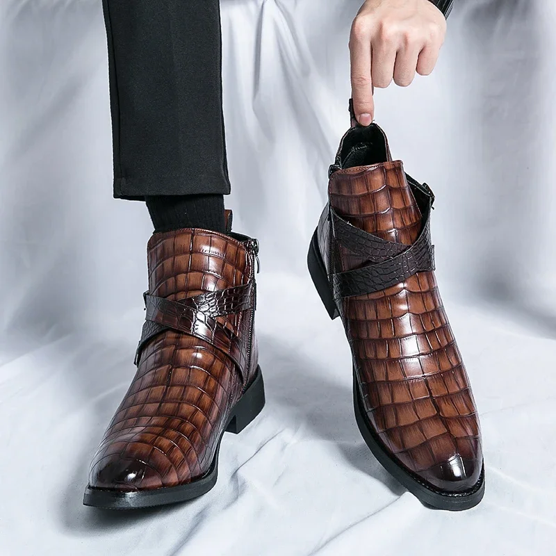 

Мужские Винтажные классические ботинки челси, черные деловые ботинки из искусственной кожи на молнии, на высоком каблуке и низком каблуке, Нескользящие, осень