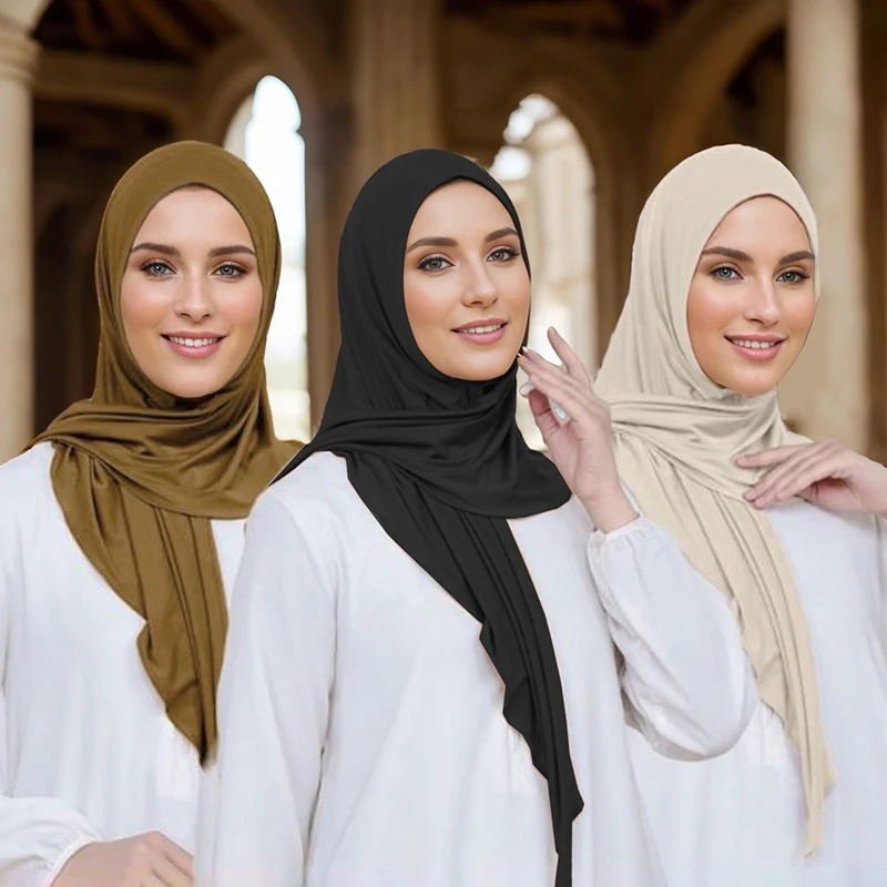 Fashion Solid Modal Jersey Hijab Instant Hijab Scarf For Muslim Woman Hijab Ladies Casual Wraps Islamic Headband Turban 68*68cm 3