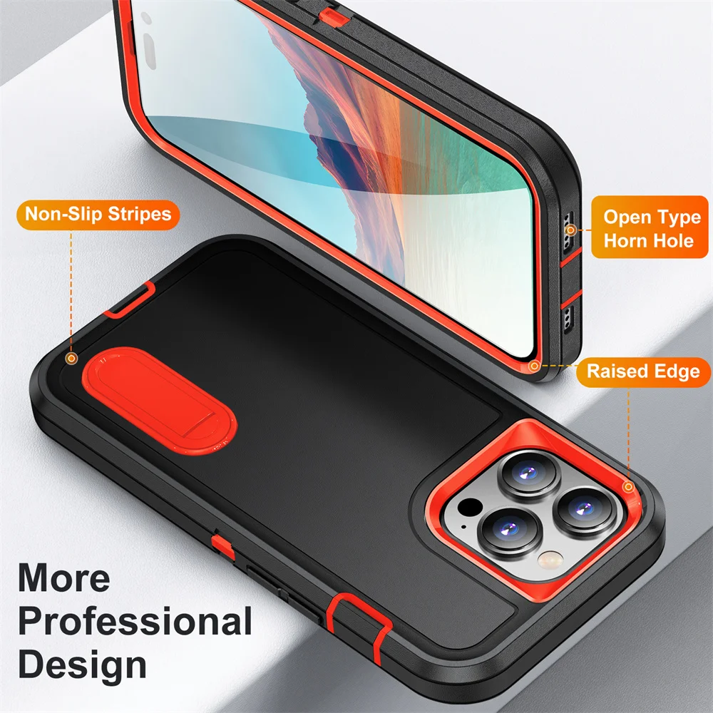 3-in-1 Hybrid Shockproof Phone Case with Invisible Stand