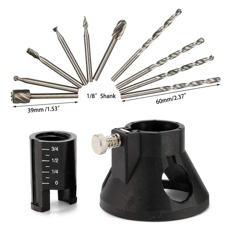 

11 Pcs Multipurpose Cutting Guide Kit Shank HSS Routing Router Bits And 4Pcs Twist Drill Bit For Rotary Tools