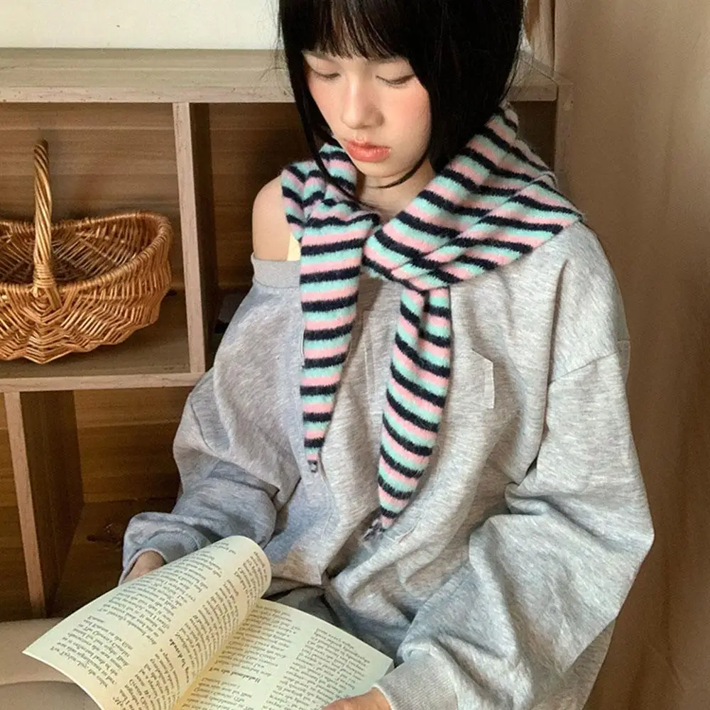 Fashion Versatile Striped Wool-blend Knit Triangle Scarf Korean Hood Scarf Shawl Winter Warm Neck Protection Scarf Neckerchief - Image 3