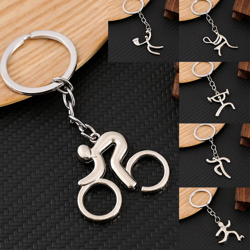 

100pcs Zinc Alloy Man Riding Bicycle Keyring Metal Novelty Sport Pendant Keychain Wholesale
