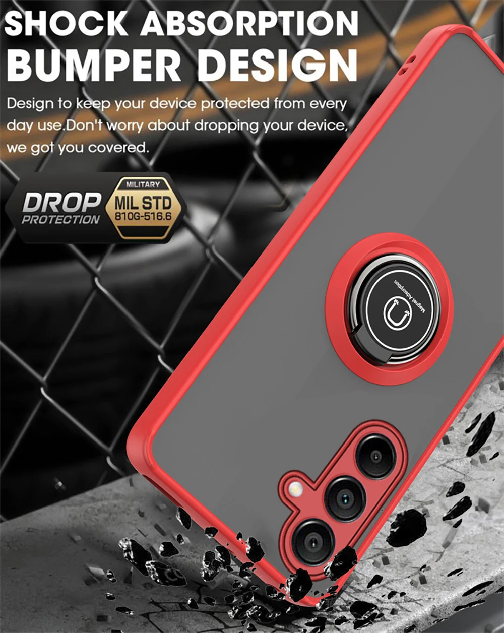 Multifunction Hard PC Back Cover For Samsung Galaxy A05 A05s A15 4G A25 A35 A55 5G 2024 Case Magnet Holder Ring Shockproof Coque 6