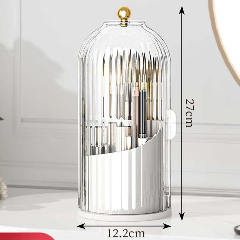 Makeup Brush Holder 360° Rotating With Lid Lipstick Eyebrow Pencil Holder Eye Shadow Storage Box Luxury Cosmetic Organizer