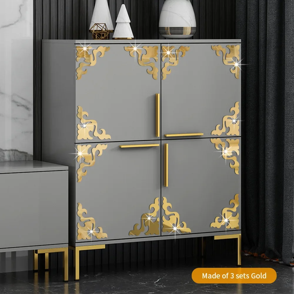 4Pcs 3D Acrylic Mirror Corner Stickers Geometry Gold Modern Room Bathroom Decor Edge Strip Corner Line Wall Decor Supplies