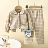 Pyjama d'Automne pour Garçon et Fille, Vêtements de Maison Décontractés à Carreaux, Chemise à Revers à Manches sulfavec Pantalon, Ensembles de Vêtements de Nuit pour Jeunes 6