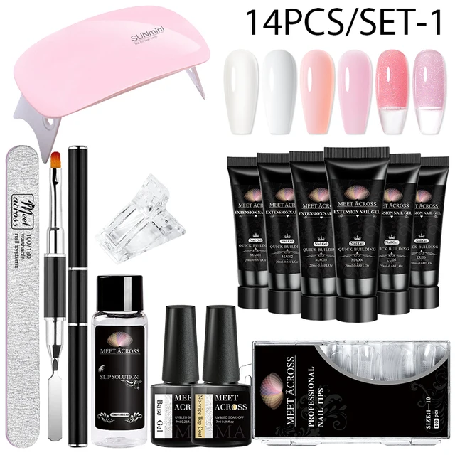 MEET ACROSS 20ml Extension Nail Gel Polish Kit Acrylic Pink Clear