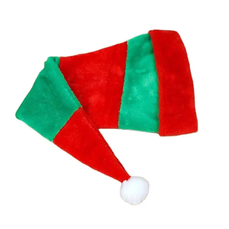 Lengthened Red and Green Stripes Plush Christmas Hat Holiday Decoration Elf Clown Curved Hat Party Santa