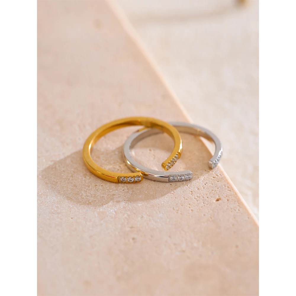 Yhpup Adjustable Stainless Steel Zirconia Open Thin Ring Gold & Platinum Plated
