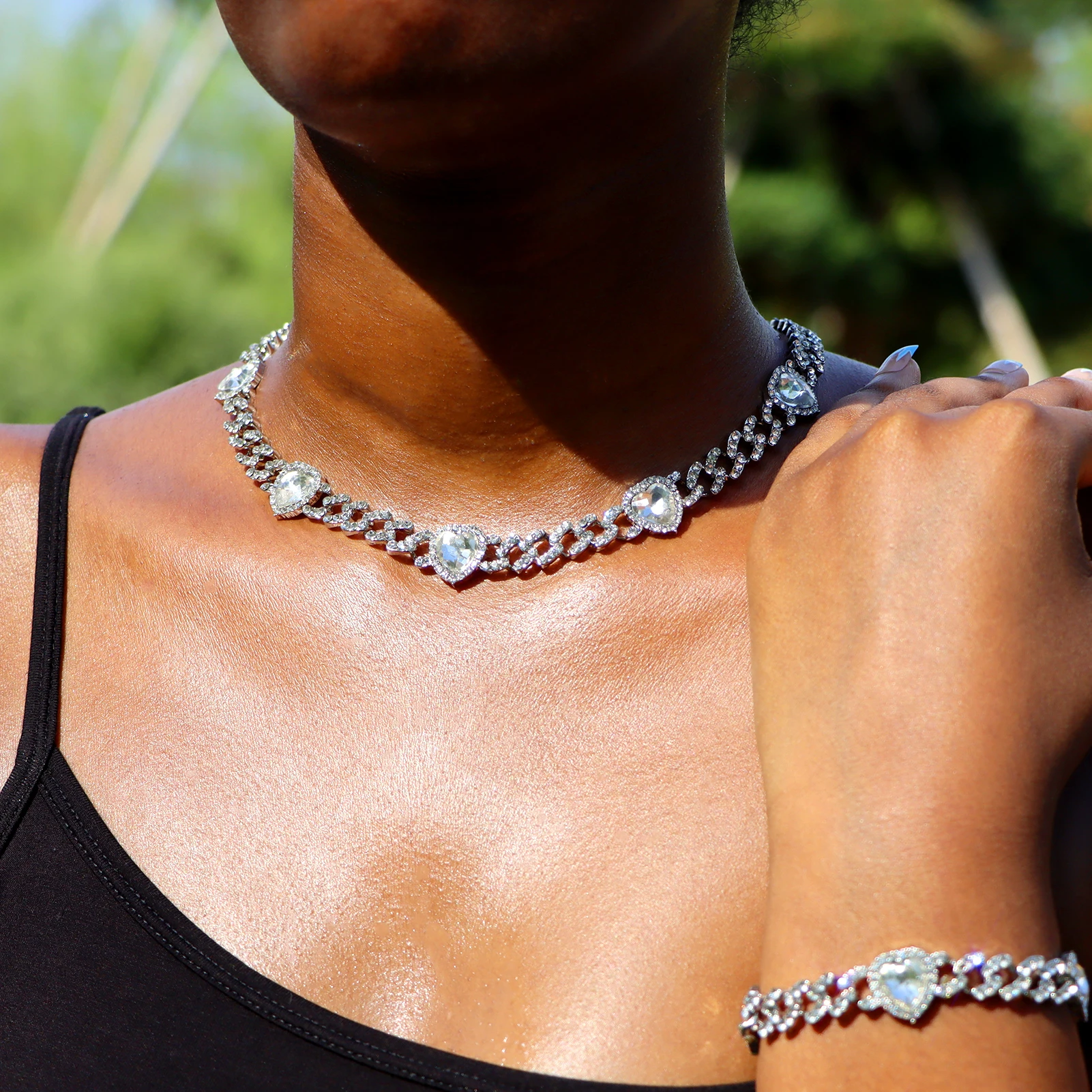 Iced Chain Heart Necklaces  Women Miami Cuban Link Chain