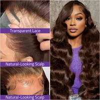 36 pouces chocolat brun vague de corps HD dentelle avant perruque de cheveux humains brésilien 13x6 dentelle frontale perruques pré-plumées pour les femmes 200 densité 2