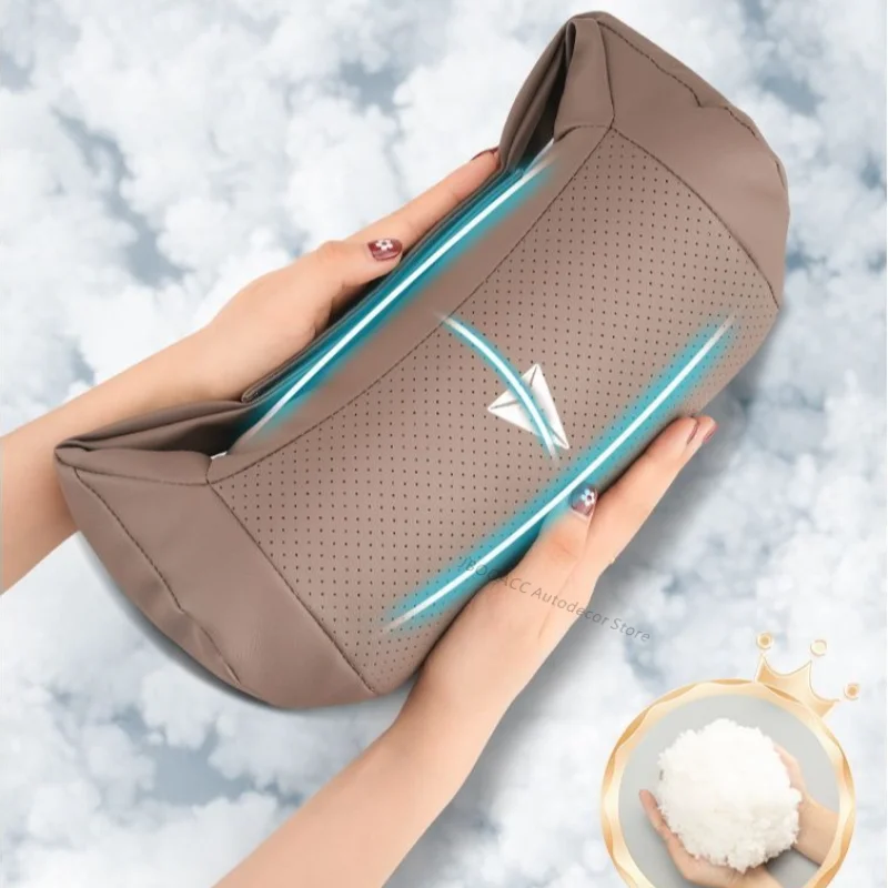 Luxury Leather Neck Pillow Headrest Support - Nappa Car Seat Protector Cushion
