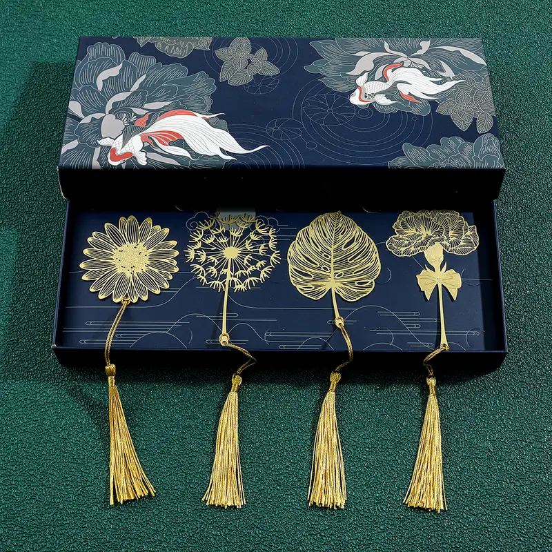 Chinese Style Handmade Book Mark Golden Rose Lotus Flower Bookmarks Reading Marker for Book Lover Gifts for Friend Collection - Image 2