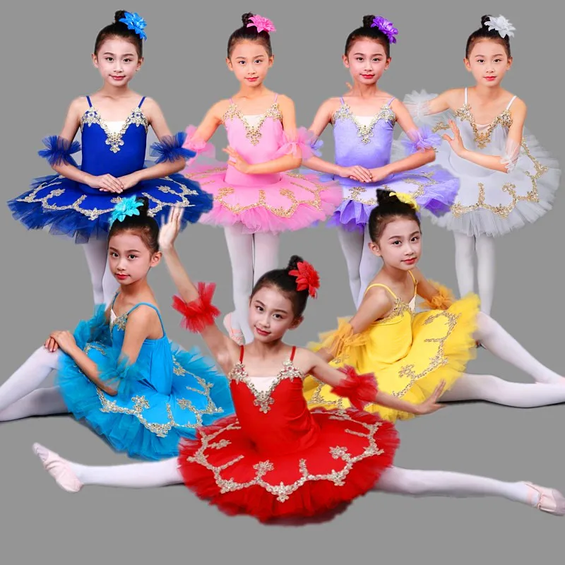 Kids Yellow Swan Lake Ballet Dress Princess Dress Performance Costume Girls Ballet Tutu Gonna Sling Ballet Dress Fluffy Skirt