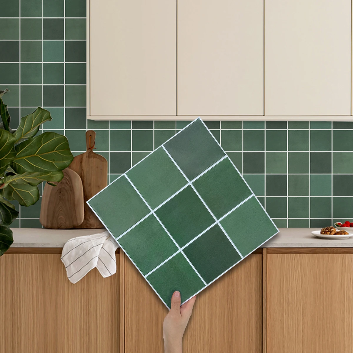 10 ชิ้น PVC Square Peel และ Stick ผนัง, ห้องนั่งเล่นตกแต่งผนังแผง, กันน้ําและติดตั้งง่าย, ห้องน้ํา 1