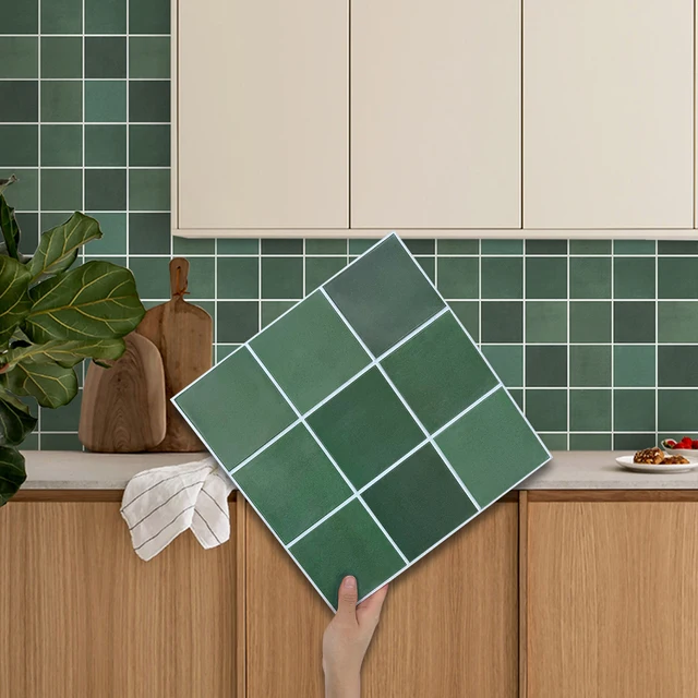 10 ชิ้น PVC Square Peel และ Stick ผนัง, ห้องนั่งเล่นตกแต่งผนังแผง, กันน้ําและติดตั้งง่าย, ห้องน้ํา 1