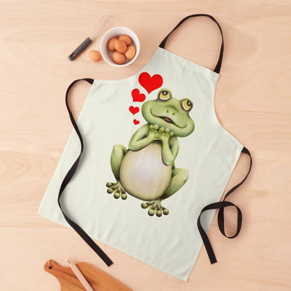 

Cute Frog Love Apron chef for man work gowns for women cleaning Kids Apron