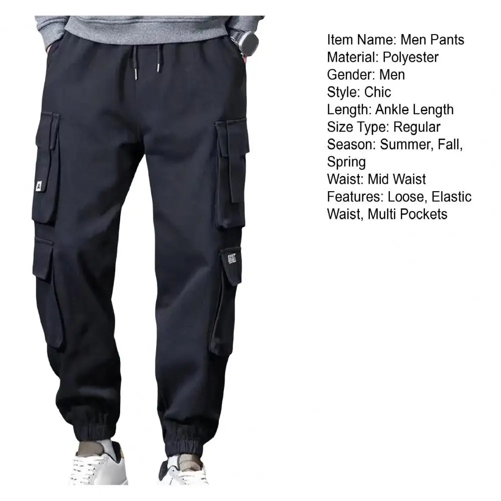 Description Picture 3 of itemSolid Color Drawstring Trousers Men Elastic Waist Cargo Pants Men's Cargo Pants with Drawstring Elastic Waist Multi for Daily