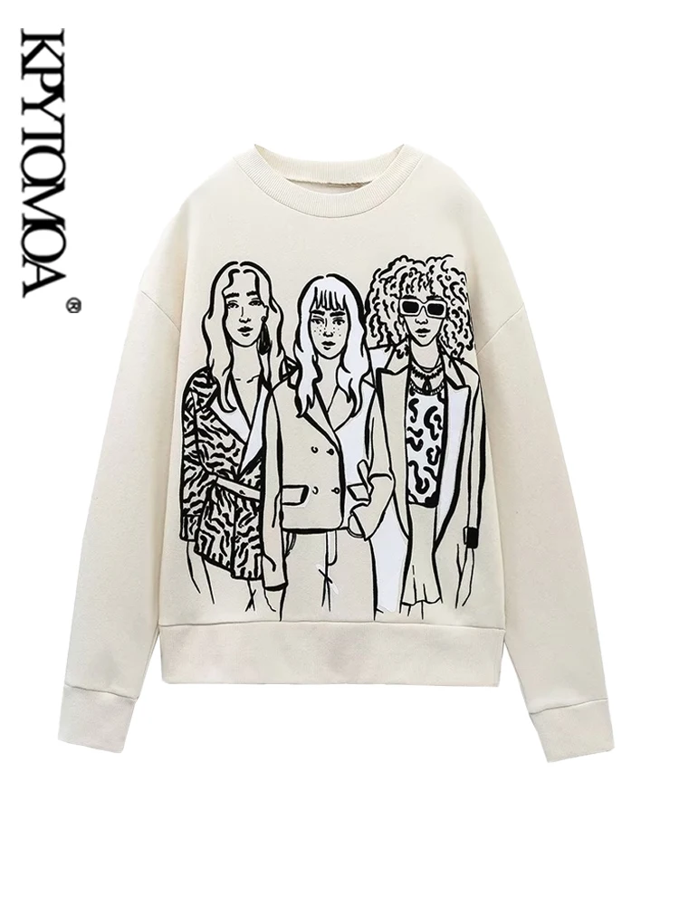 

KPYTOMOA Женская модная свободная толстовка с принтом для девушек винтажные женские пуловеры с круглым вырезом и длинным рукавом шикарные топы