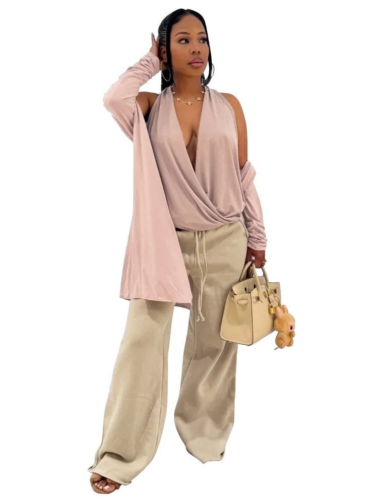 Wmstar Three Piece Set Women Wholesale Sexy Sleeveless Top Long Sleeved Coat Wide Leg Pants 2025 Summer Vacation Outfit