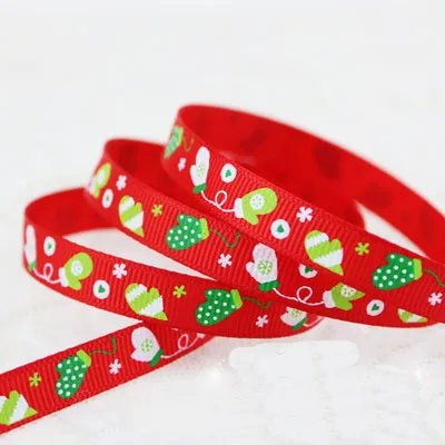 Satin Ribbons 2 Meters 3/8'' (10mm) White Red Green Satin Ribbons Santa Claus Snow Printed Christmas Decoration Wedding Gift Wrapping