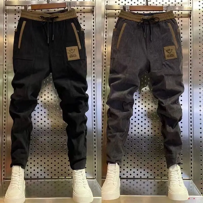 Men Corduroy Pants Sweatpants Small Feet Harem Pants Hip Hop Slim Streetwear Pockets Joggers Spring Autumn Men Clothing Trouser