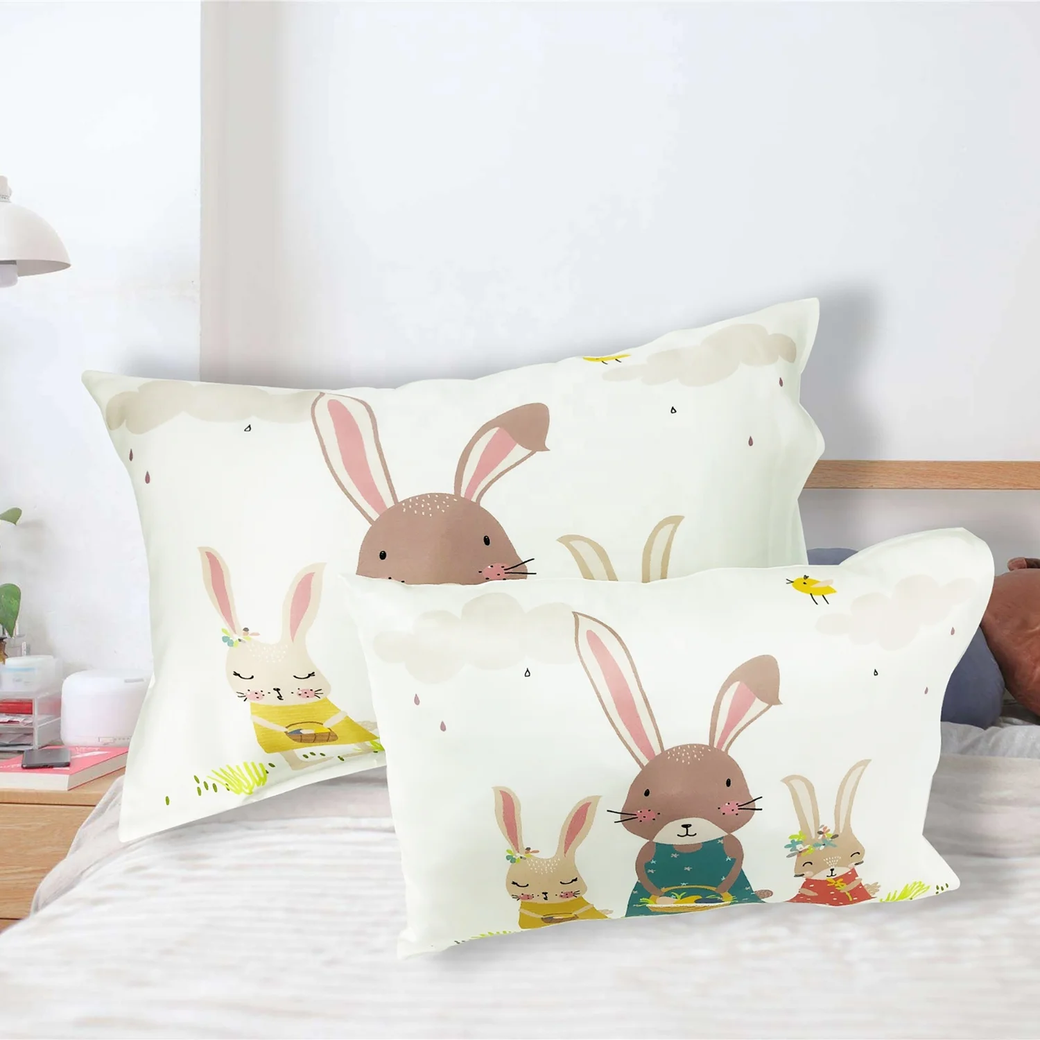 

100% Mulberry Silk Pillowcase Rabbits Organic 16mm Mother And Children Printed Pattern