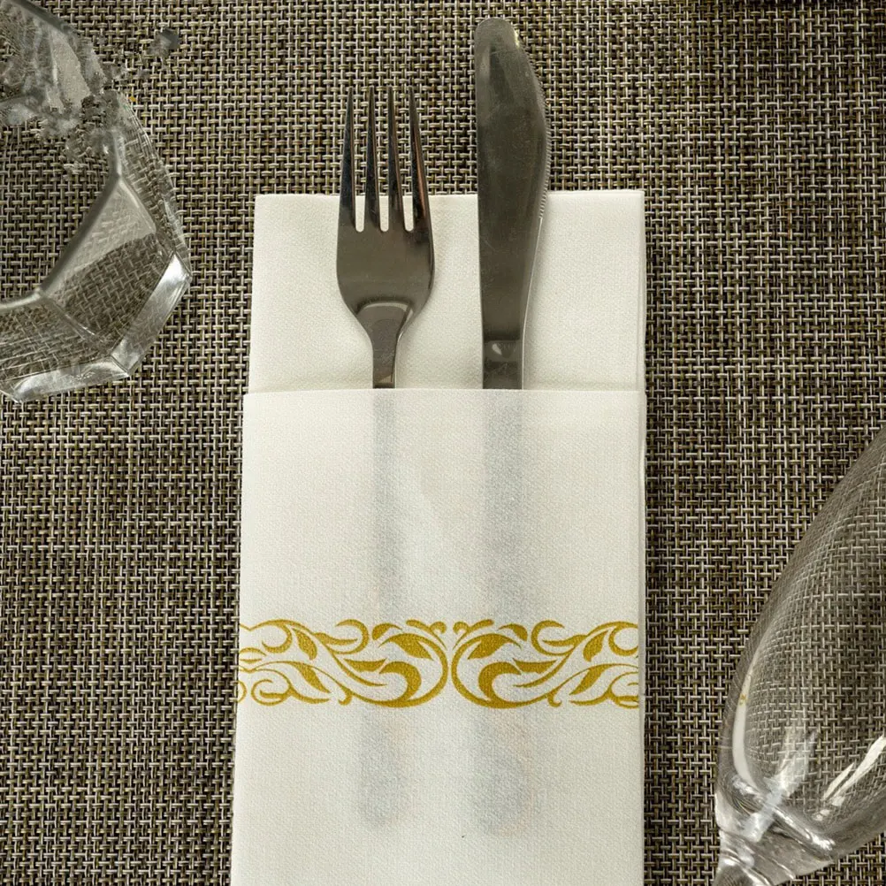 Golden Cutlery Bag Napkins 50pcs 30x40cm Elegant Disposable Fork Spoon Paper Towels for Hotel Restaurant Banquet Picnic Table